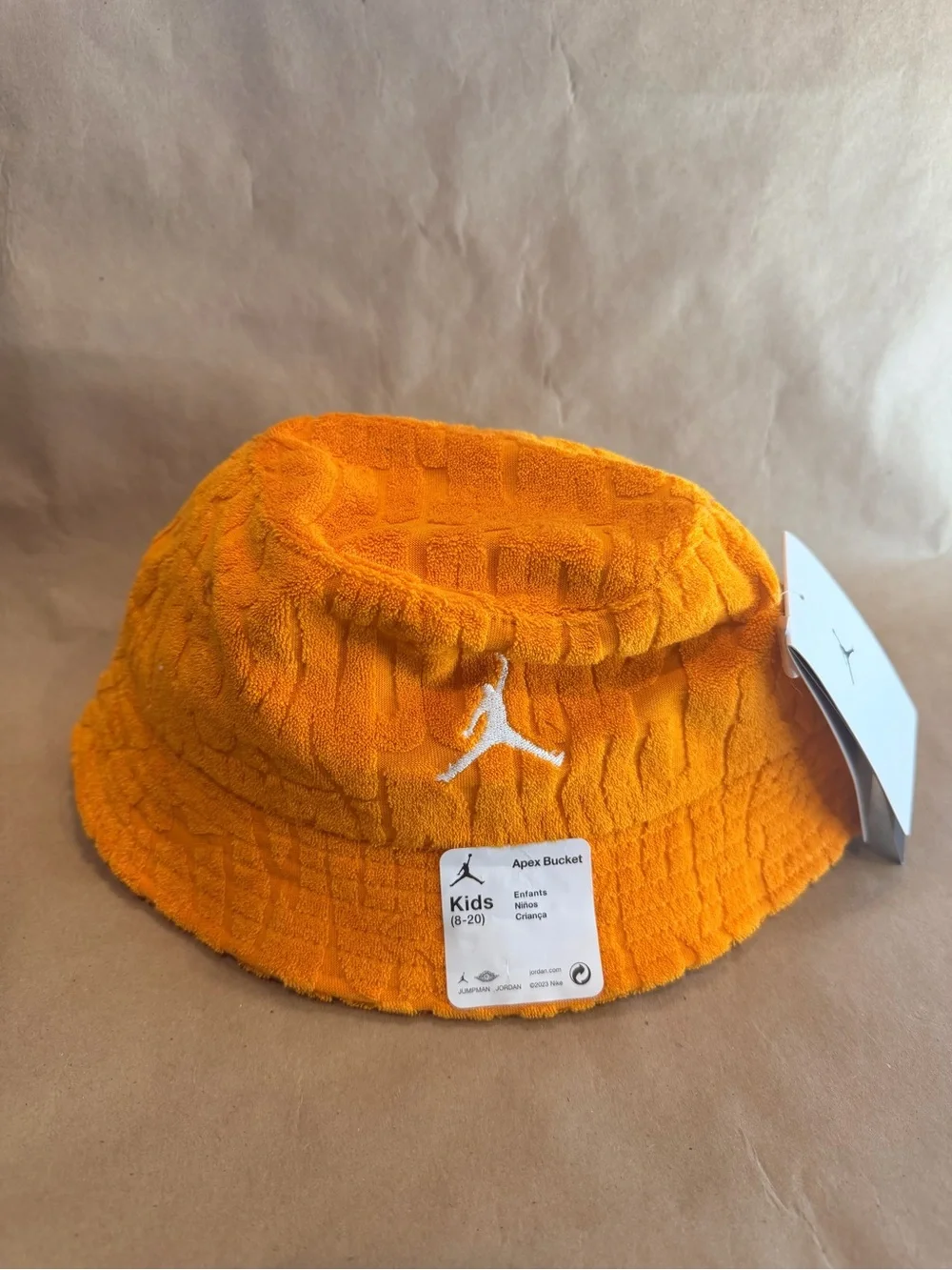 Jordan Kids Orange Terry Bucket Hat with White Jumpman